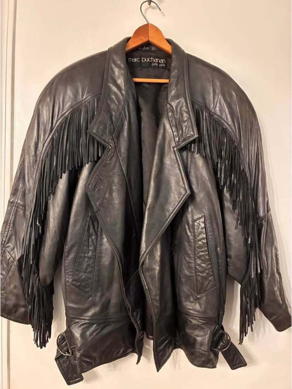 Vintage Pelle Pelle Marc Buchanan Black Leather Fringe Jacket – Est. L